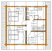 FinArt Holz-Blockhaus Beispiel Juho 111 Dachgeschoss-Draufsicht